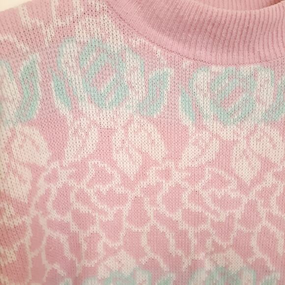 VTG Pink Blue Pastel Floral High Mock Neck  Sweater Sz Large Soft Ramie Blend - Picture 5 of 9
